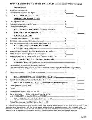 2012 US Farm Income Tax Estimation Form