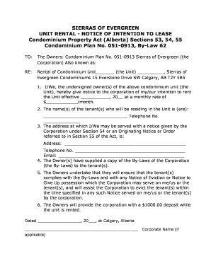Alberta Condominium Unit Rental Notice
