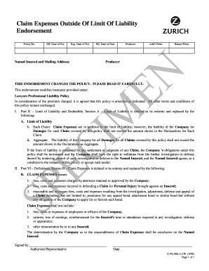 Claim Expenses Outside Of Limit Of Liability Endorsement