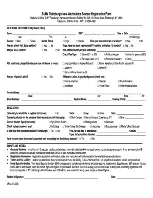 SUNY Plattsburgh Non-Matriculated Student Registration Form