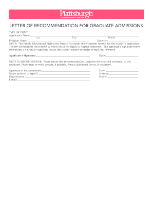 Letter of Recommendation for Graduate Admissions