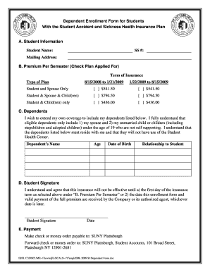 Student Accident and Sickness Health Insurance Enrollment Form