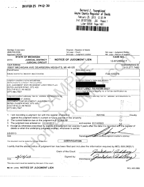 Michigan Notice of Judgment Lien