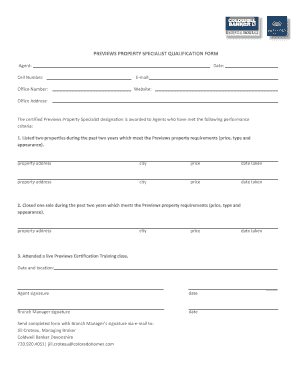Previews Property Specialist Qualification Form