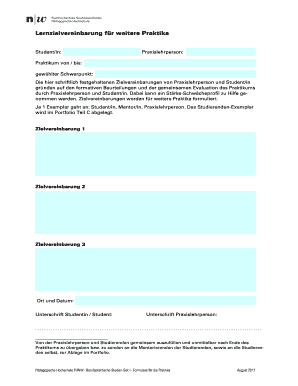 Lernzielvereinbarung für weitere Praktika