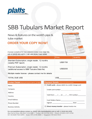 SBB Tubulars Market Report Order Form