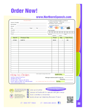 Northern Speech Services Order Form