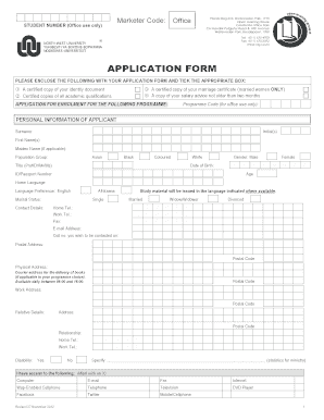 South African Student Enrollment Application Form