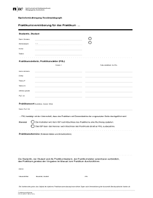 Praktikumsvereinbarung für das Praktikum