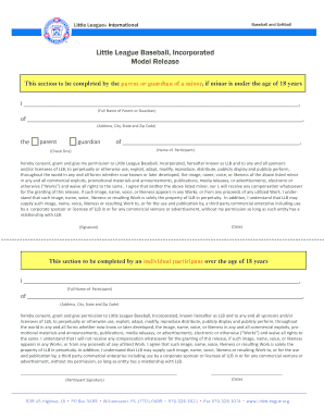 Little League Model Release Form
