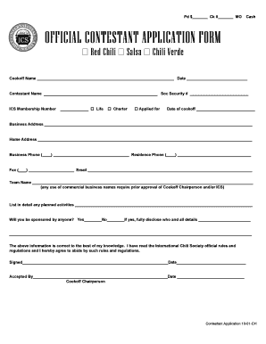 International Chili Society Contestant Application Form