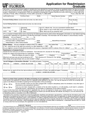 University of Florida Graduate Readmission Application