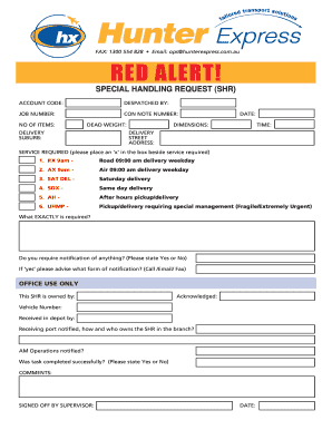 Special Handling Request Form