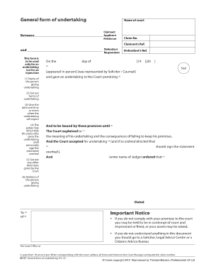 General Form of Undertaking