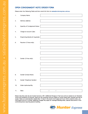 Open Consignment Note Order Form
