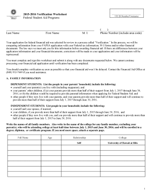 2015-2016 Verification Worksheet