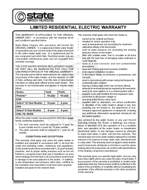 Limited Residential Electric Water Heater Warranty