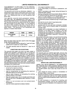 Limited Residential Gas Water Heater Warranty