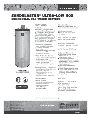 Commercial Gas Water Heater Specifications