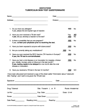 Fillable Online TUBERCULIN SKIN TEST QUESTIONNAIRE bhcinnovbbcomb Fax Fillable Online TUBERCULIN SKIN TEST QUESTIONNAIRE bhcinnovbbcomb Fax