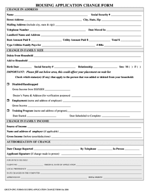 Housing Application Change Form