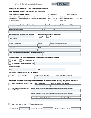 Antrag auf Erstattung von Schülerfahrkosten