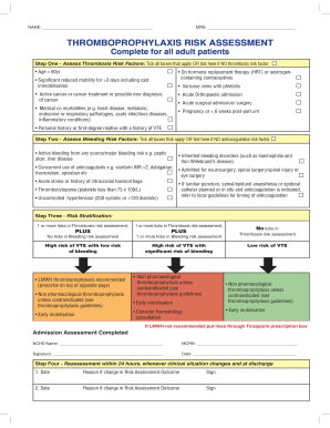 Thromboprophylaxis Risk Assessment Form