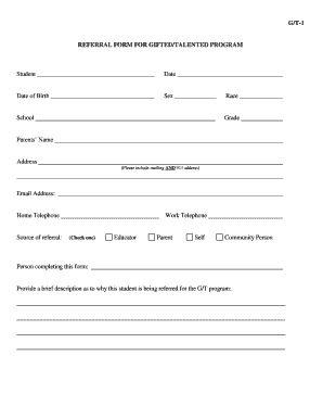Referral Form for Gifted/Talented Program