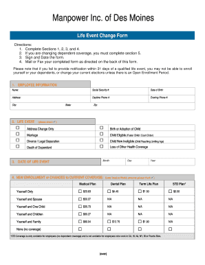 Life Event Change Form