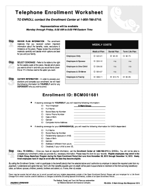 Telephone Enrollment Worksheet