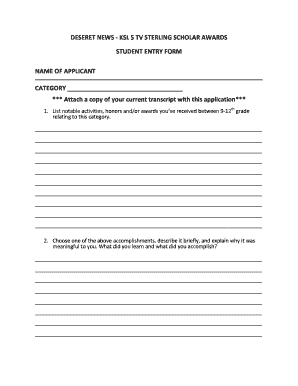 Sterling Scholar Awards Student Entry Form