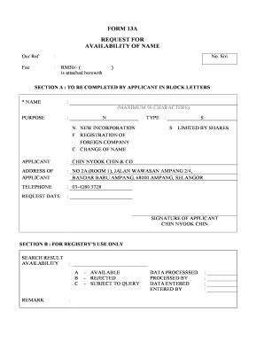 Malaysia Company Name Availability Request Form
