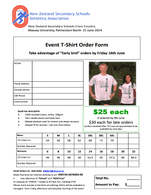 T-Shirt Order Form - New Zealand Secondary Schools Athletic ... - nzssaa org