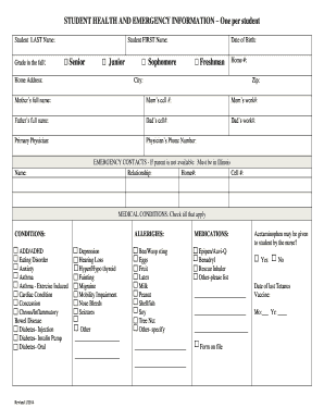 Student Health and Emergency Information Form