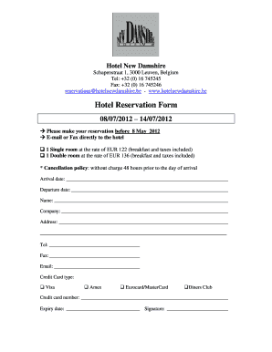 Hotel New Damshire Reservation Form