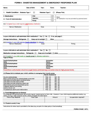 Diabetes Management and Emergency Response Plan