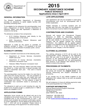 Secondary Assistance Scheme Application