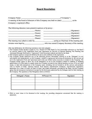 Board Resolution for Bank Services