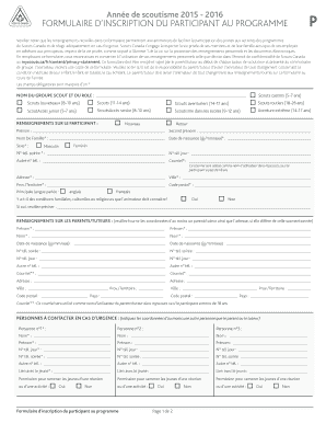 FORMULAIRE D’INSCRIPTION DU PARTICIPANT AU PROGRAMME P