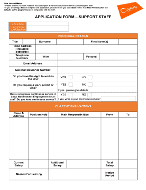 Support Staff Application Form