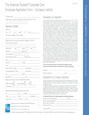 American Express Corporate Card Employee Application Form