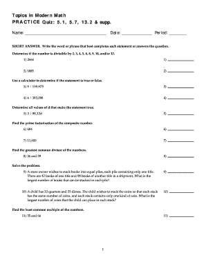 Modern Math Practice Quiz