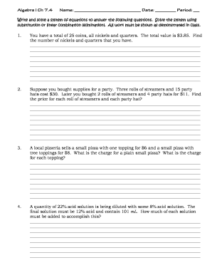 Algebra I Chapter 7.4 Worksheet