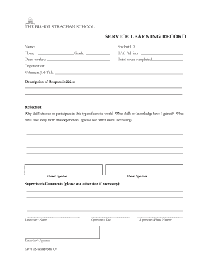 Service Learning Record Form