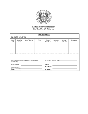 BNB Securities Order Form