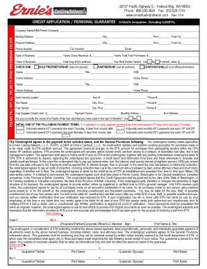 CREDIT APPLICATION PERSONAL GUARANTEE CANADA Companies