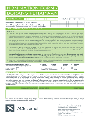 Malaysia Insurance Nomination Form