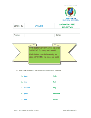 Synonyms and Antonyms Worksheet