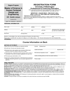 University of Washington Master of Science Registration Form