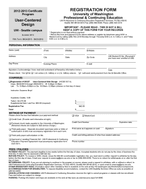 University of Washington Registration Form